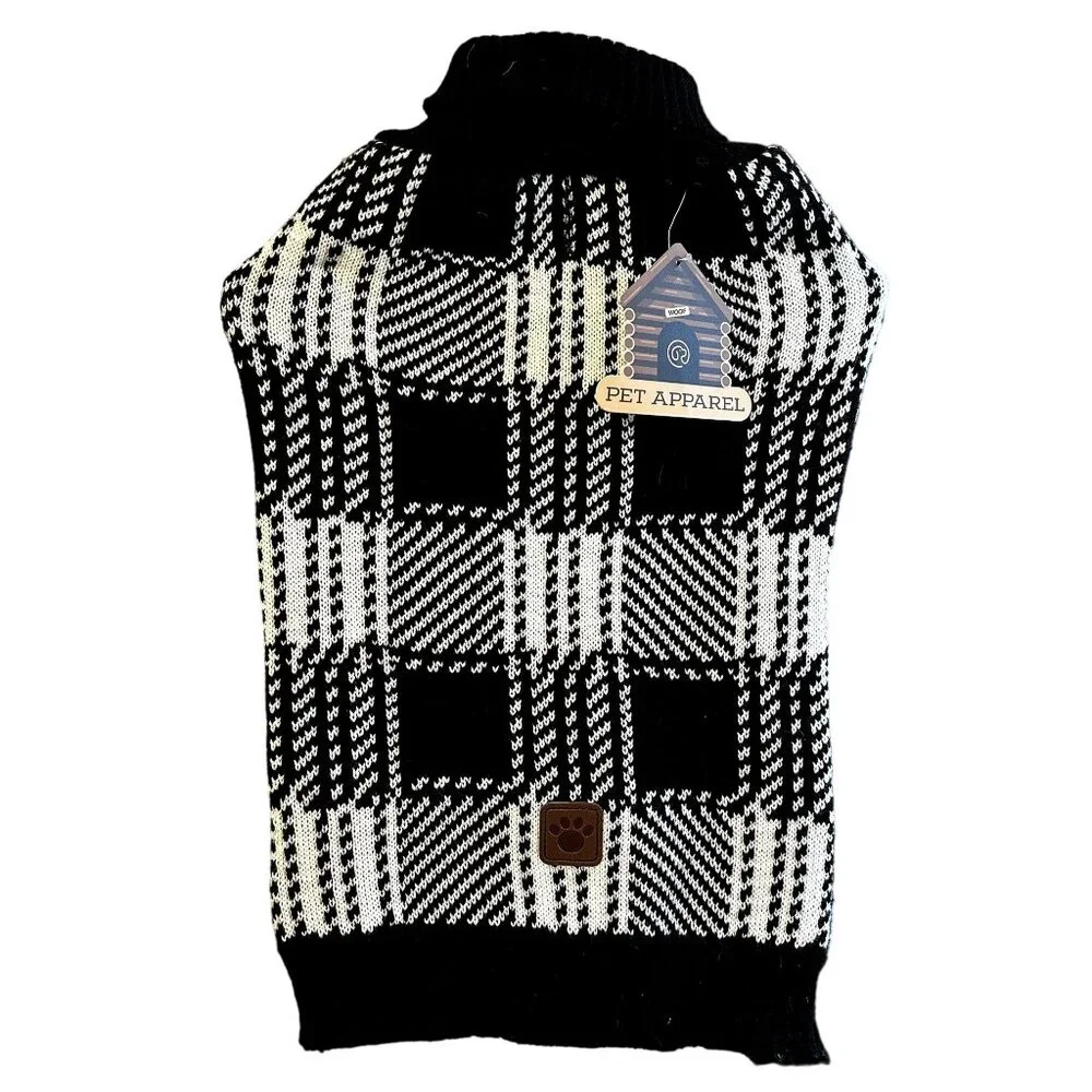 Woof Pet Apparel Buffalo Check Sweater Black White Large Dog Up To 35lb